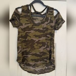 Express Green and Brown Cut Out Short Sleeve Tee